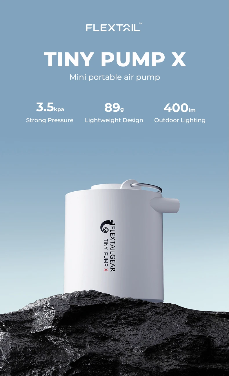 FLEXTAILGEAR TINY PUMP X - Portable Camping Air Pump with 1300mAh Battery Rechargeable for Pool Floats Air Mattress Vacuum Bags