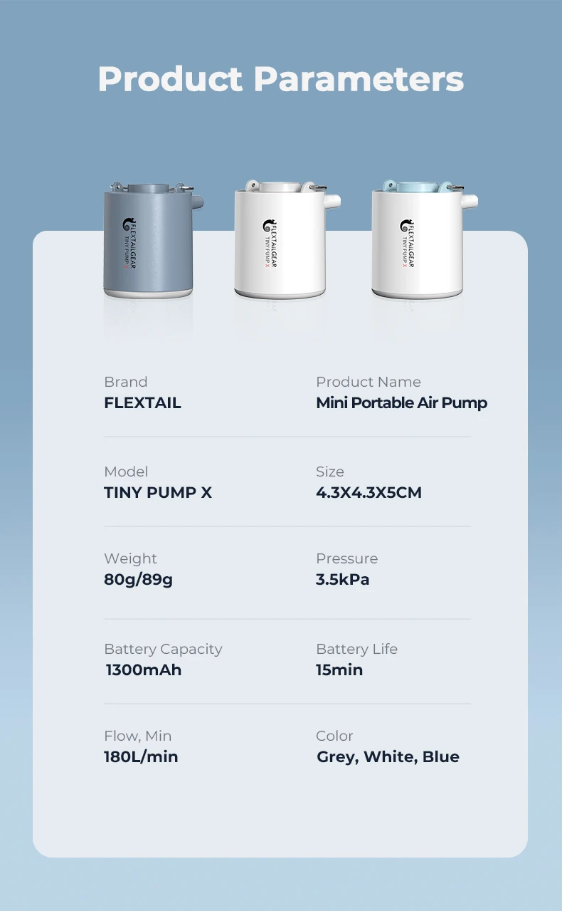 FLEXTAILGEAR TINY PUMP X - Portable Camping Air Pump with 1300mAh Battery Rechargeable for Pool Floats Air Mattress Vacuum Bags