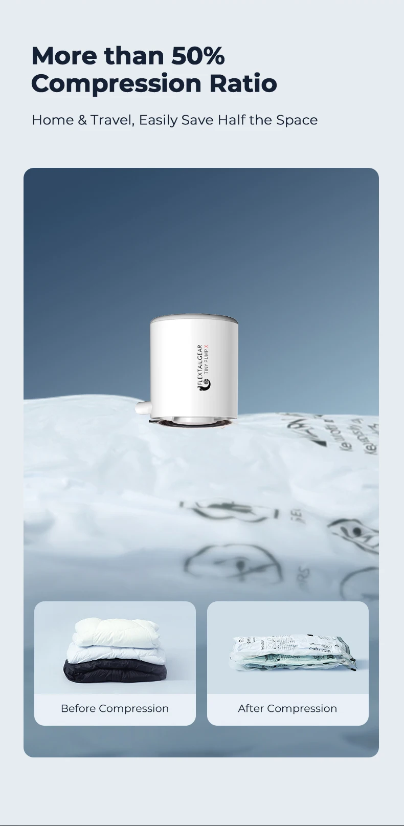 FLEXTAILGEAR TINY PUMP X - Portable Camping Air Pump with 1300mAh Battery Rechargeable for Pool Floats Air Mattress Vacuum Bags