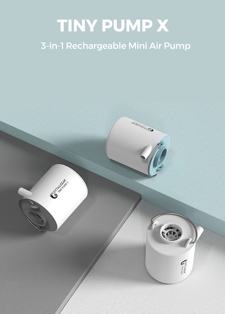FLEXTAILGEAR TINY PUMP X - Portable Camping Air Pump with 1300mAh Battery Rechargeable for Pool Floats Air Mattress Vacuum Bags