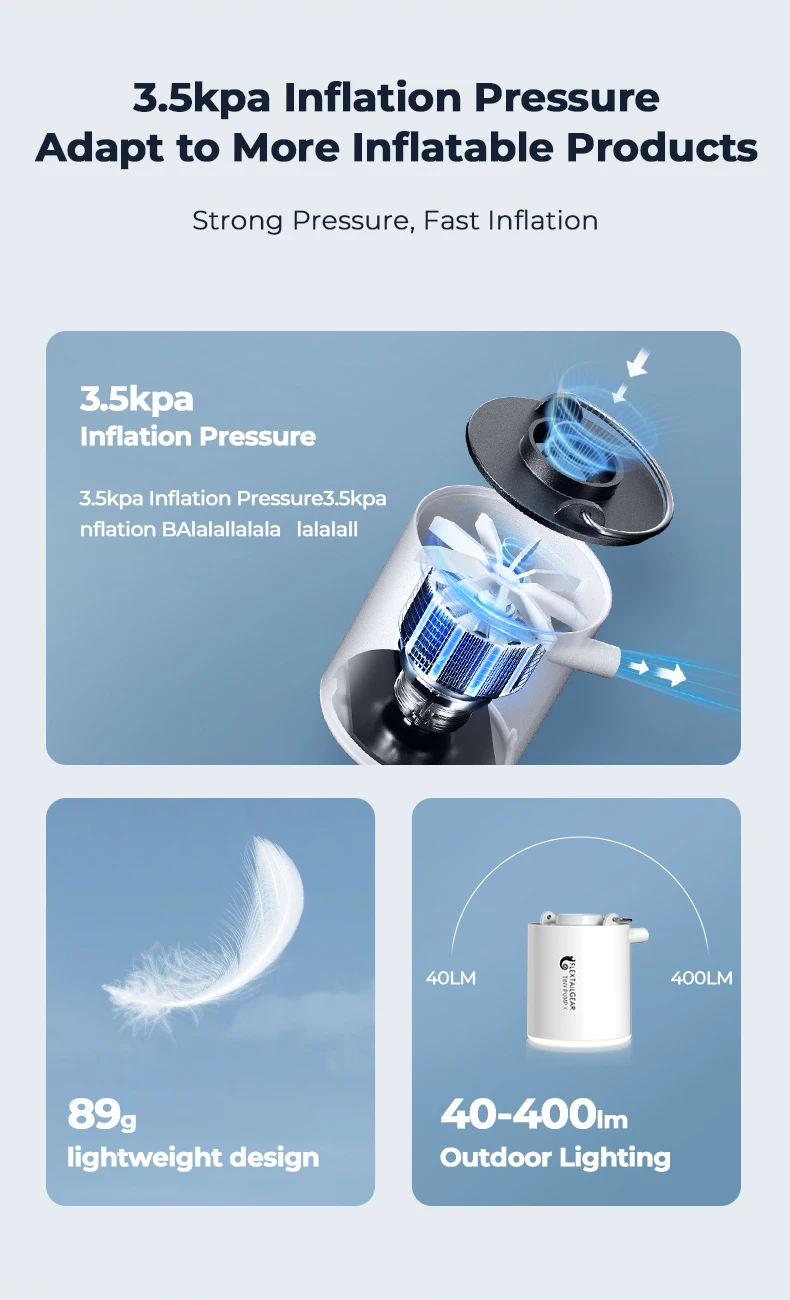 FLEXTAILGEAR TINY PUMP X - Portable Camping Air Pump with 1300mAh Battery Rechargeable for Pool Floats Air Mattress Vacuum Bags