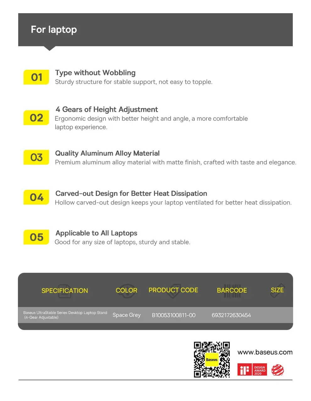 Baseus Adjustable Laptop Stand Aluminum Portable Notebook Support Holder for Macbook Air Pro Computer Stand Cooling Bracket