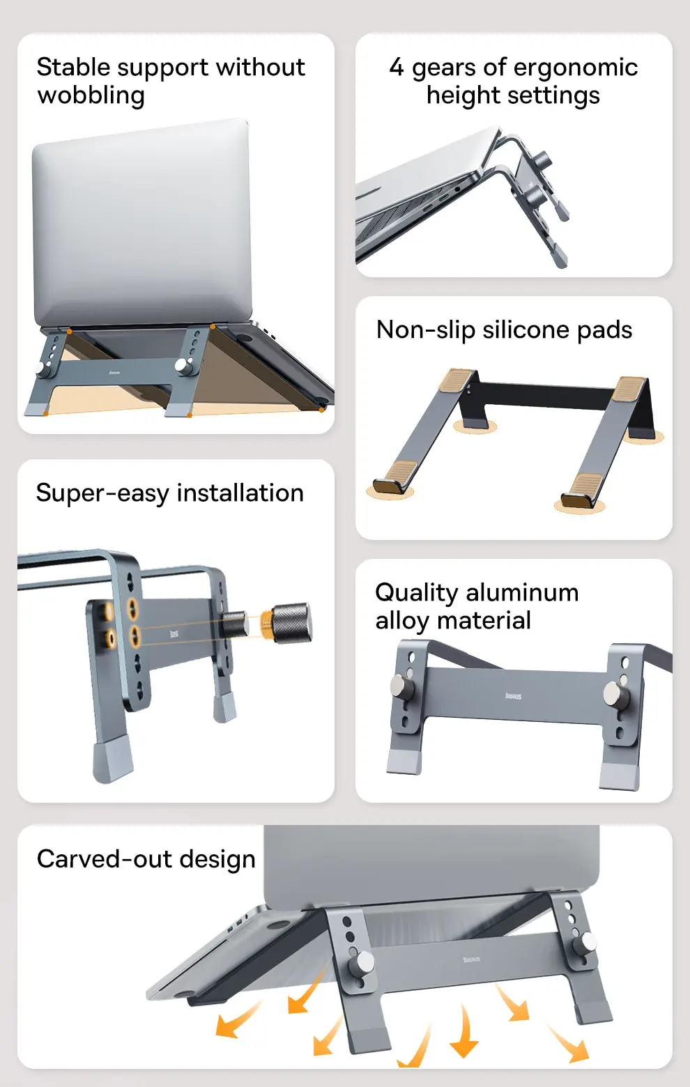 Baseus Adjustable Laptop Stand Aluminum Portable Notebook Support Holder for Macbook Air Pro Computer Stand Cooling Bracket
