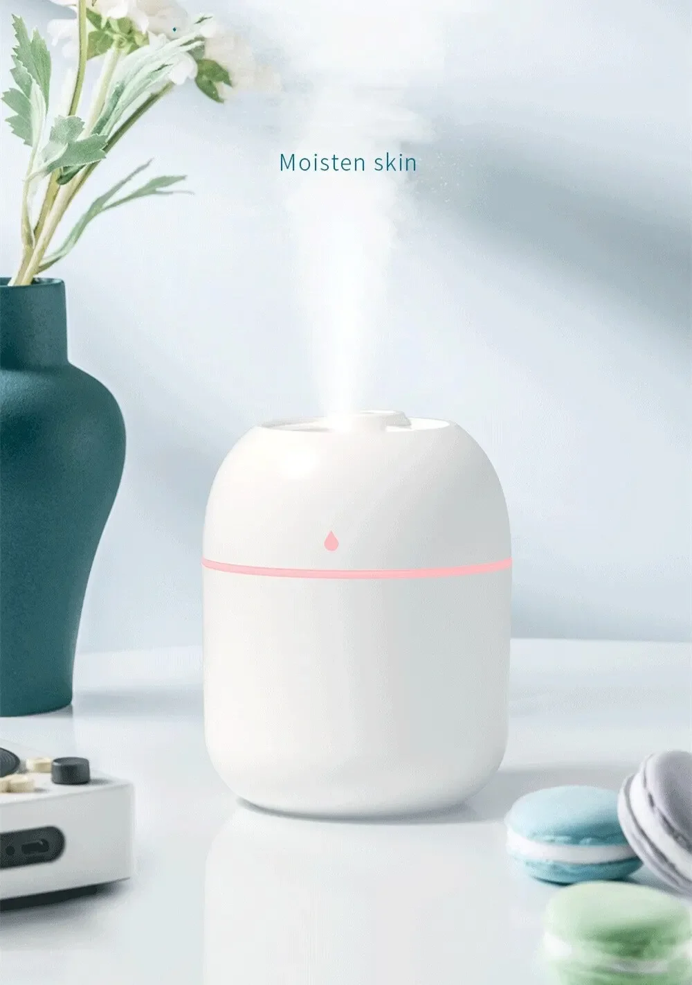 Portable Water Drop Humidifier White USB Desktop Indoor Air Atomization Humidifier Household Mute Large Spray Humidifier