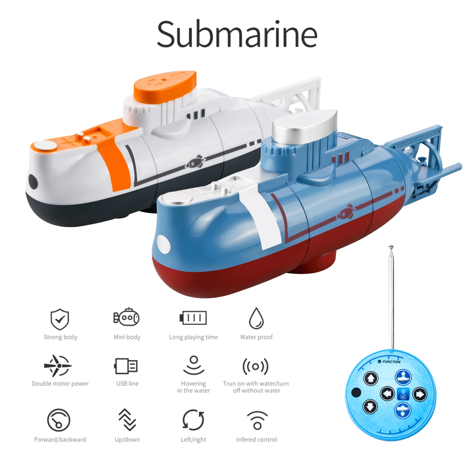 Mini RC Submarine 0.1m/s Speed Remote Control Boat Waterproof Diving Toy Simulation Model for Kids Christmas Gift New Year Gift