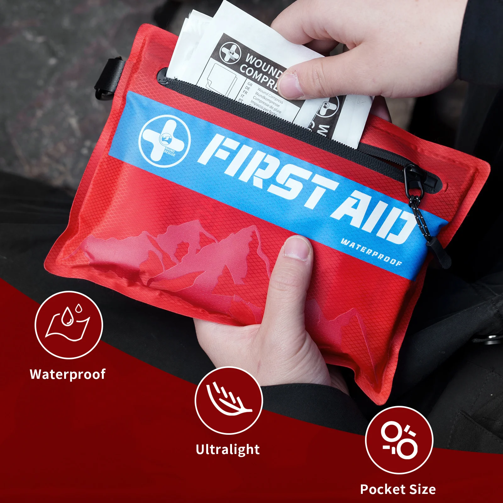 RHINO RESCUE Small First Aid Kit Ultralight Waterproof Medical Kit for Hiking, Backpacking, Cycling, Travel, Vehicles,