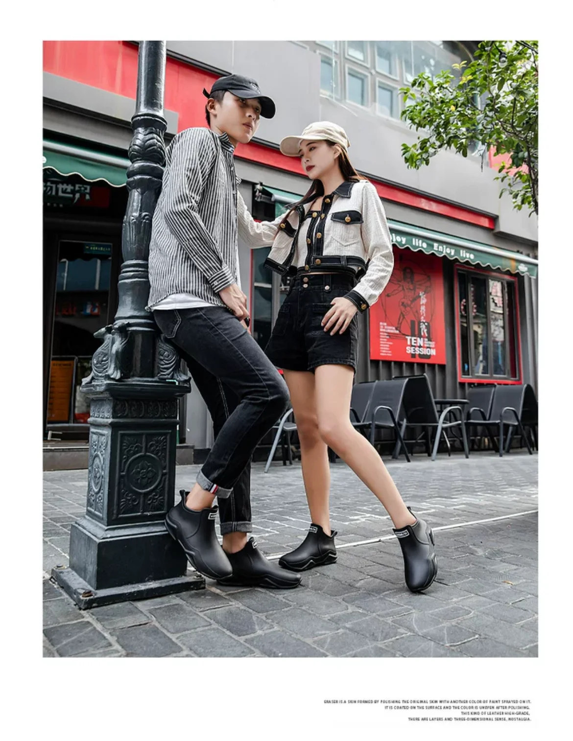 Fashion Couple's Outdoor Rain Boots New Men High Top Hiking Fishing Water Shoes Anti-slip Chef Work Ankle Boots Waterproof Shoes