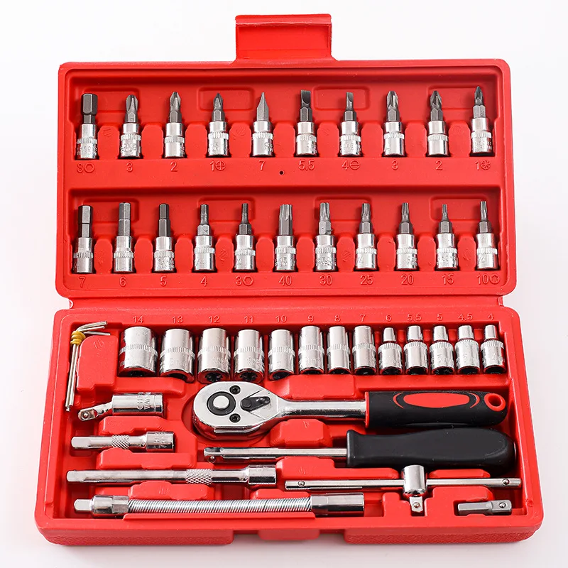 46pcs Socket Wrench Set Professional Mechanical Workshop Tools Kit Motorcycle Ratchet Spanner Multi-functional Car Repair Tool