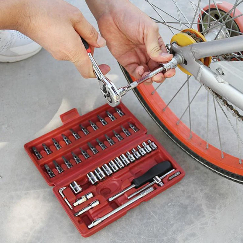 46pcs Socket Wrench Set Professional Mechanical Workshop Tools Kit Motorcycle Ratchet Spanner Multi-functional Car Repair Tool