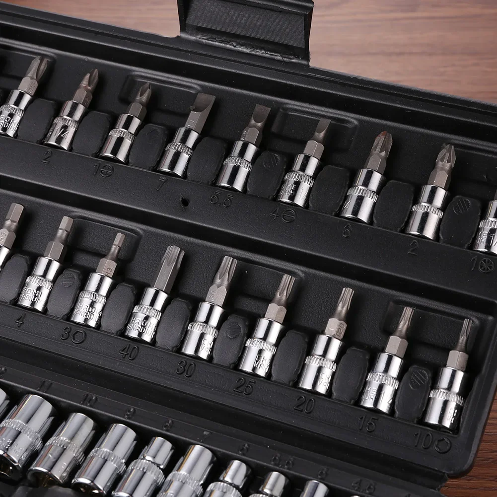 46pcs Socket Wrench Set Professional Mechanical Workshop Tools Kit Motorcycle Ratchet Spanner Multi-functional Car Repair Tool