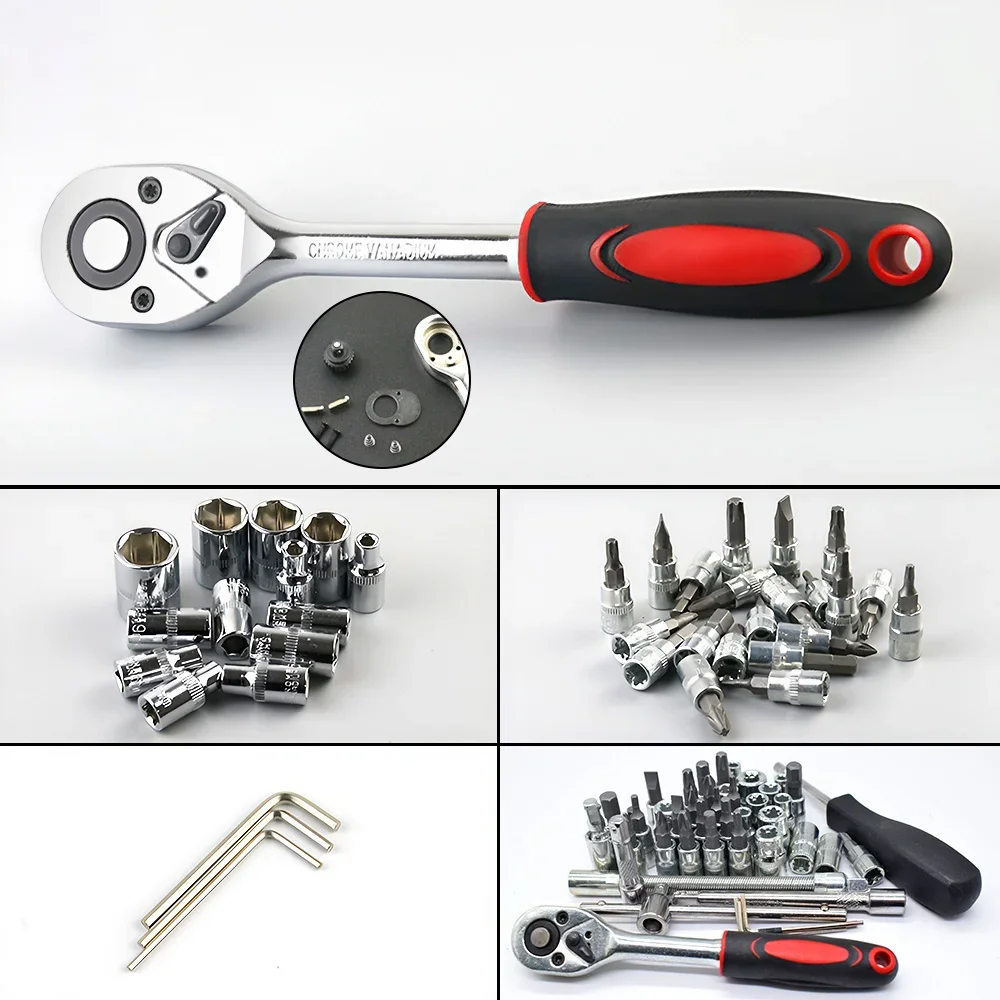 46pcs Socket Wrench Set Professional Mechanical Workshop Tools Kit Motorcycle Ratchet Spanner Multi-functional Car Repair Tool