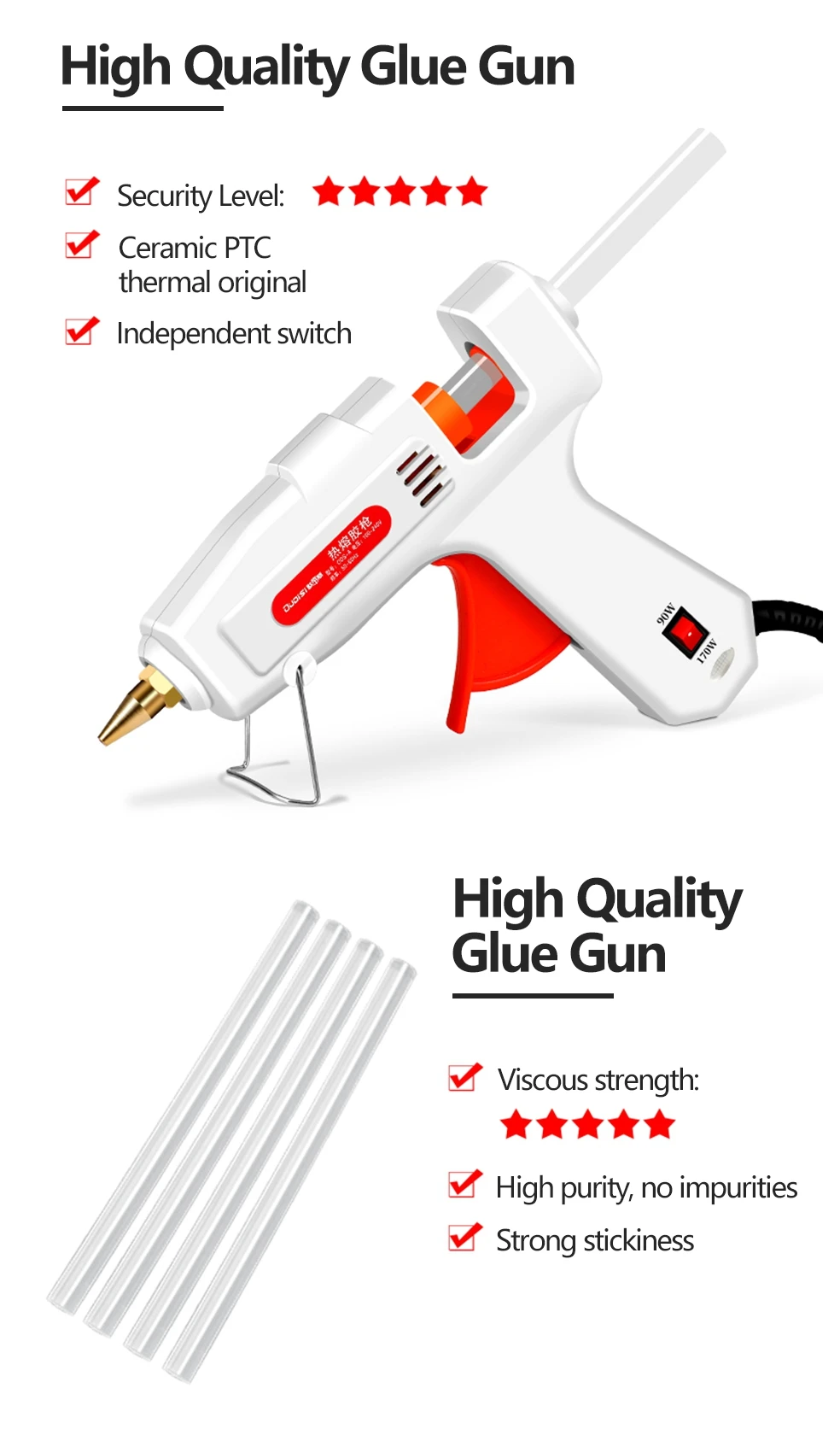100W Hot Melt Glue Gun DIY Mini Household Industrial Guns Heat Temperature Electric Repair Tool Use 11mm Glue Sticks