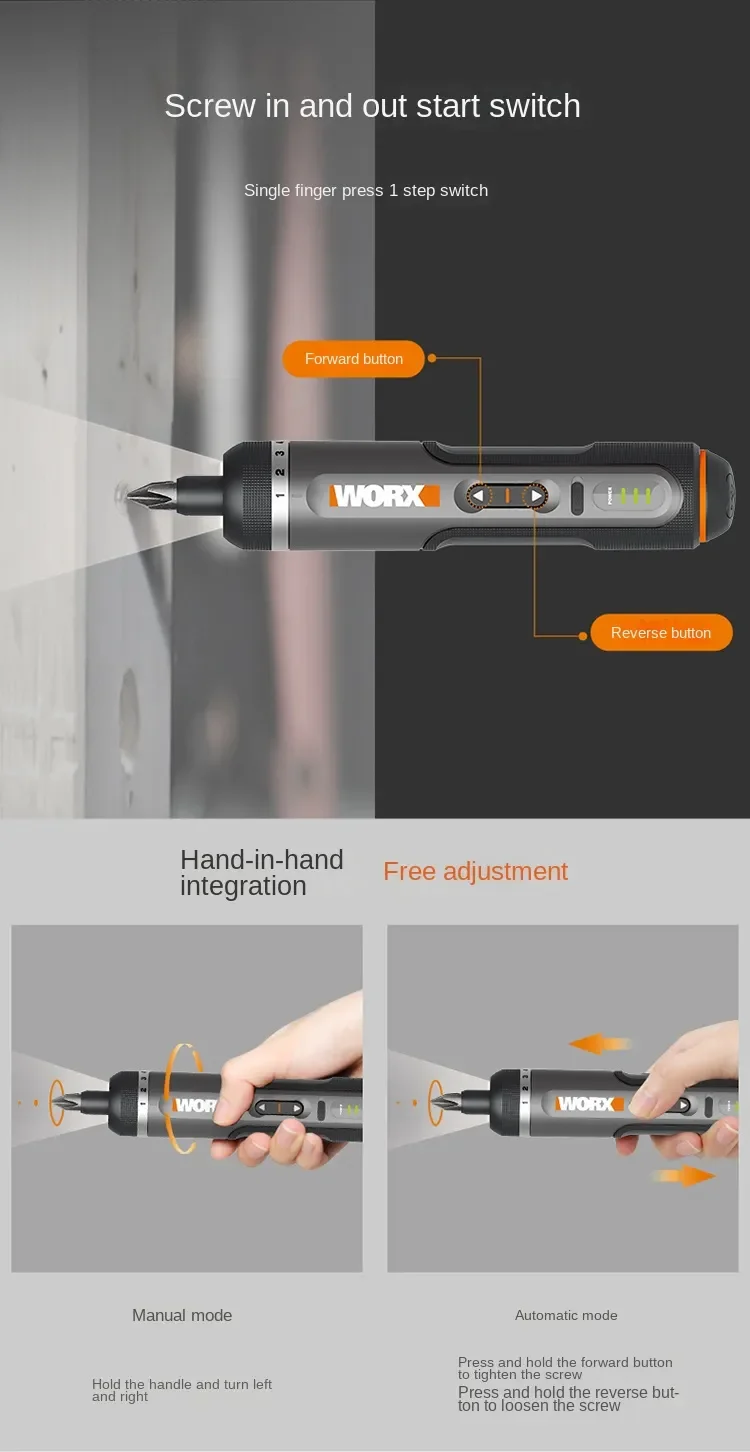 WORX WX242 4V Electrical Screwdriver Set Smart Cordless Electric Screwdrivers USB Rechargeable 30 Bit Set Mini Drill Power Tool