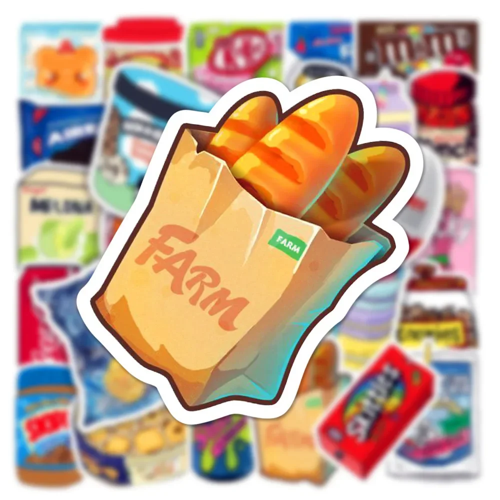 50Pcs Food Drink Snacks Stickers Packaging Phone Bike Wall Motorcycle Laptop Cute Cartoon Waterproof Sticker for Kids Toys