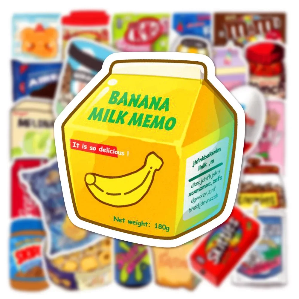 50Pcs Food Drink Snacks Stickers Packaging Phone Bike Wall Motorcycle Laptop Cute Cartoon Waterproof Sticker for Kids Toys