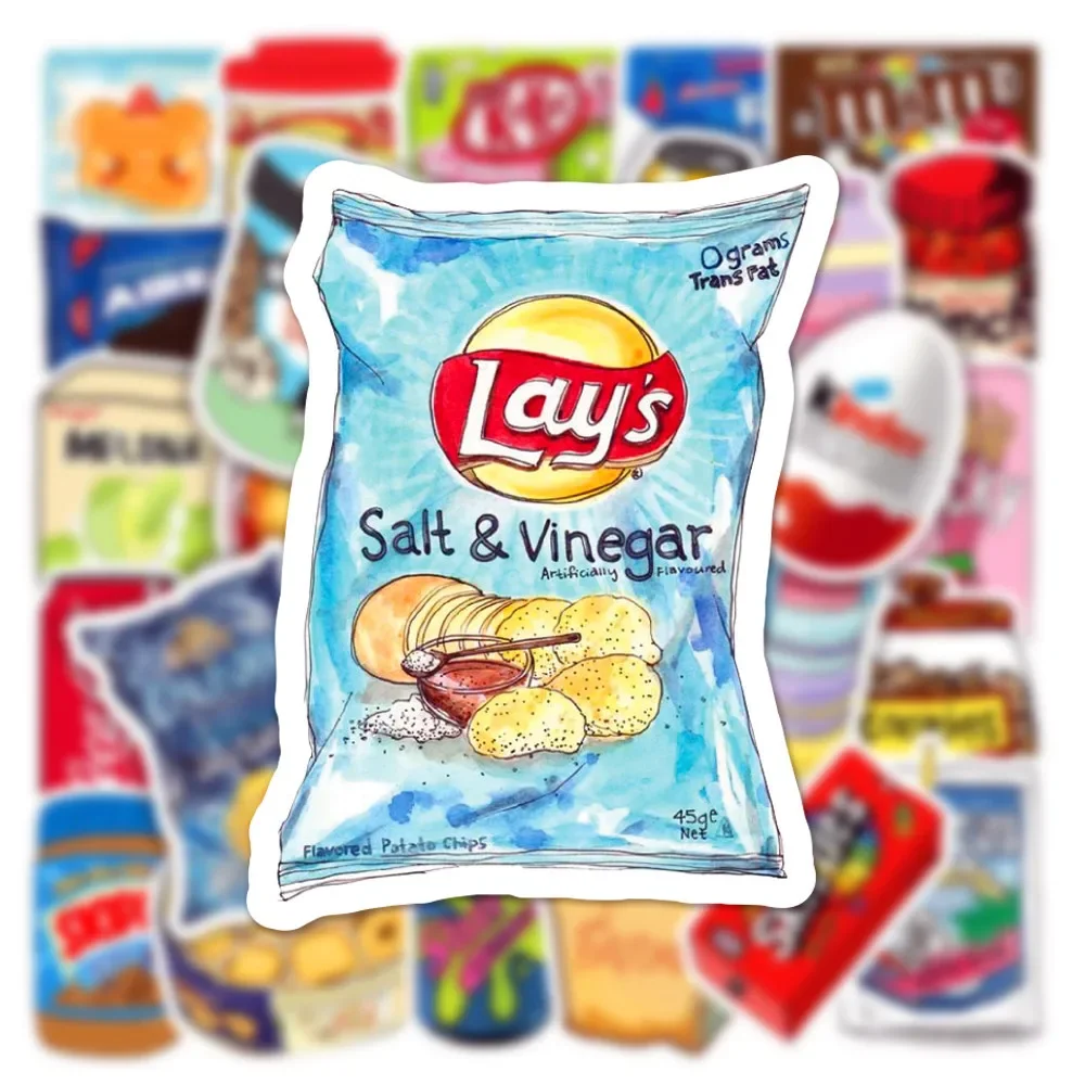 50Pcs Food Drink Snacks Stickers Packaging Phone Bike Wall Motorcycle Laptop Cute Cartoon Waterproof Sticker for Kids Toys