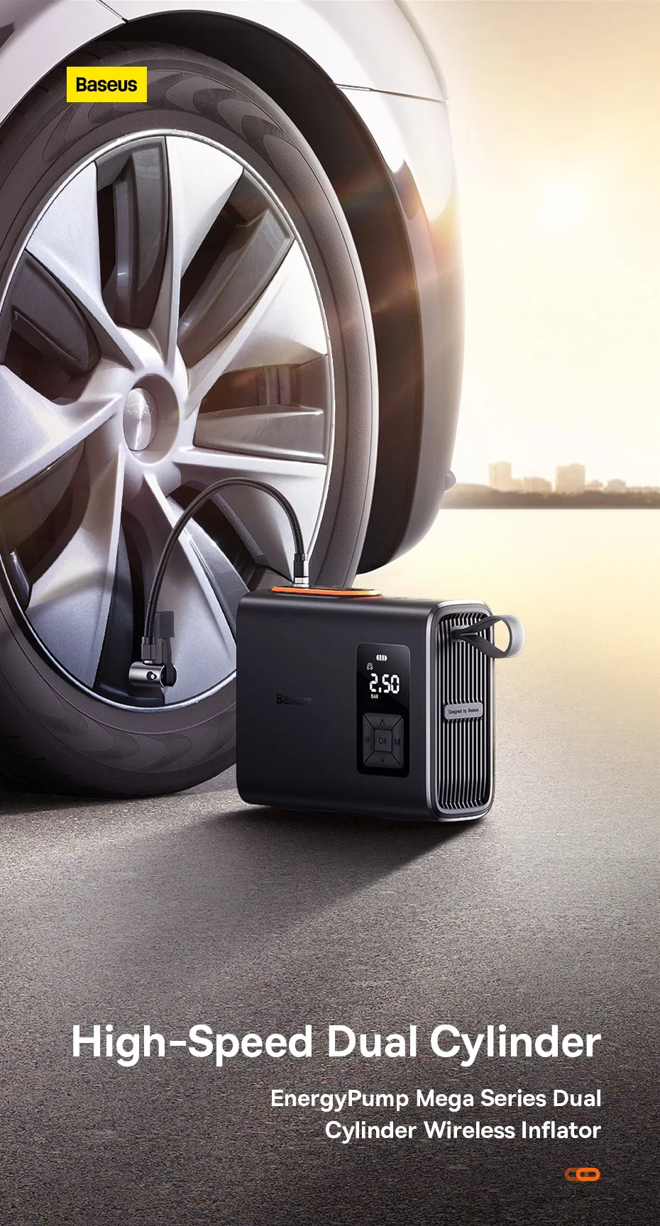 Baseus Dual Cylinder Wireless Air Pump 250W Electric Car Air Compressor Tire Inflator Pump Portable Motorcycle Pump