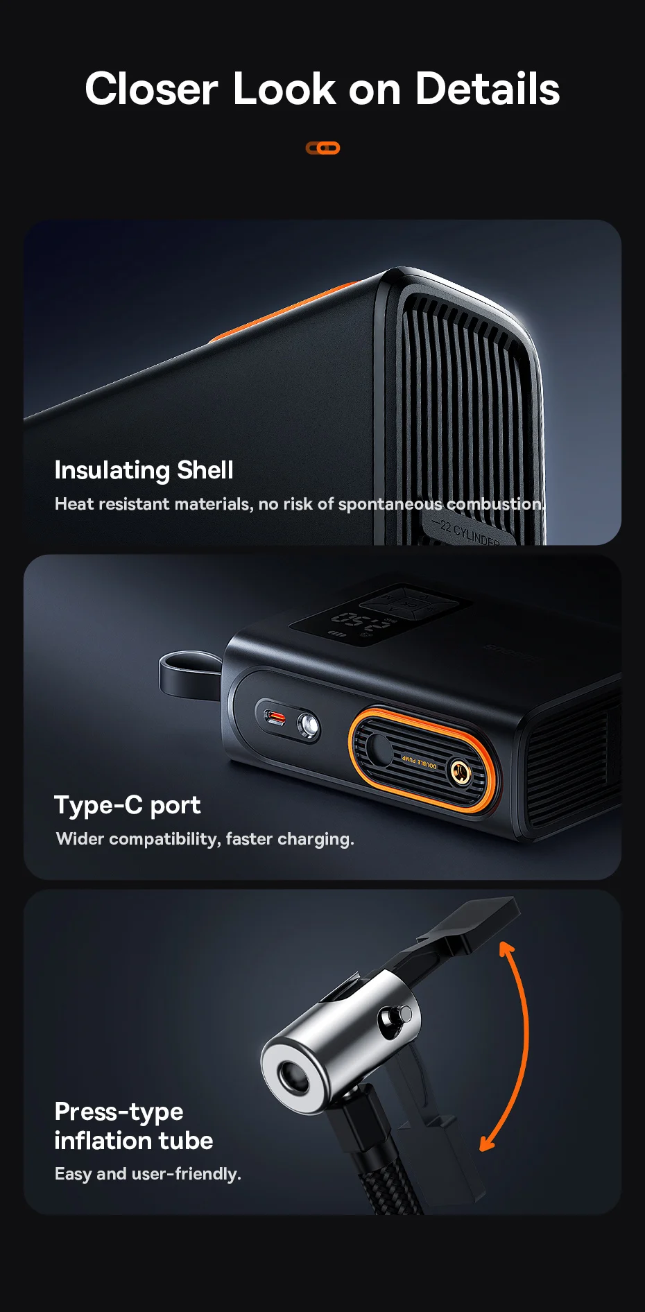 Baseus Dual Cylinder Wireless Air Pump 250W Electric Car Air Compressor Tire Inflator Pump Portable Motorcycle Pump