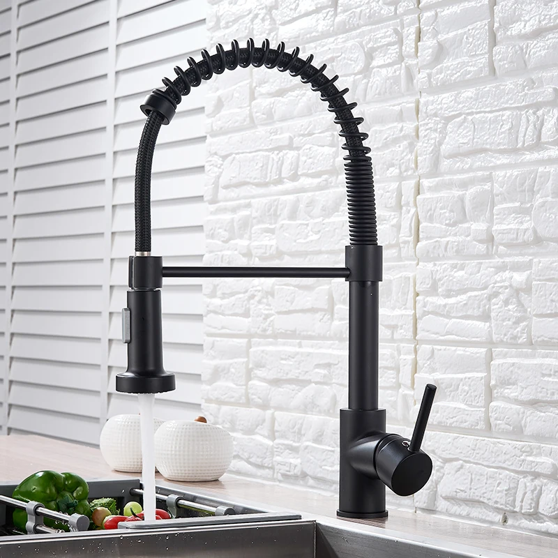 Matte Black Pull Down Kitchen Faucet Chrome Dual Modes Nozzle Hot Cold Water Mixer Crane Tap Brass Spring Kitchen Sink Faucets