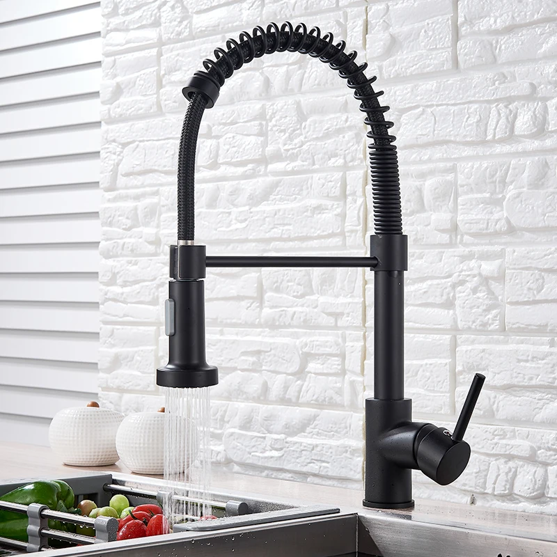 Matte Black Pull Down Kitchen Faucet Chrome Dual Modes Nozzle Hot Cold Water Mixer Crane Tap Brass Spring Kitchen Sink Faucets