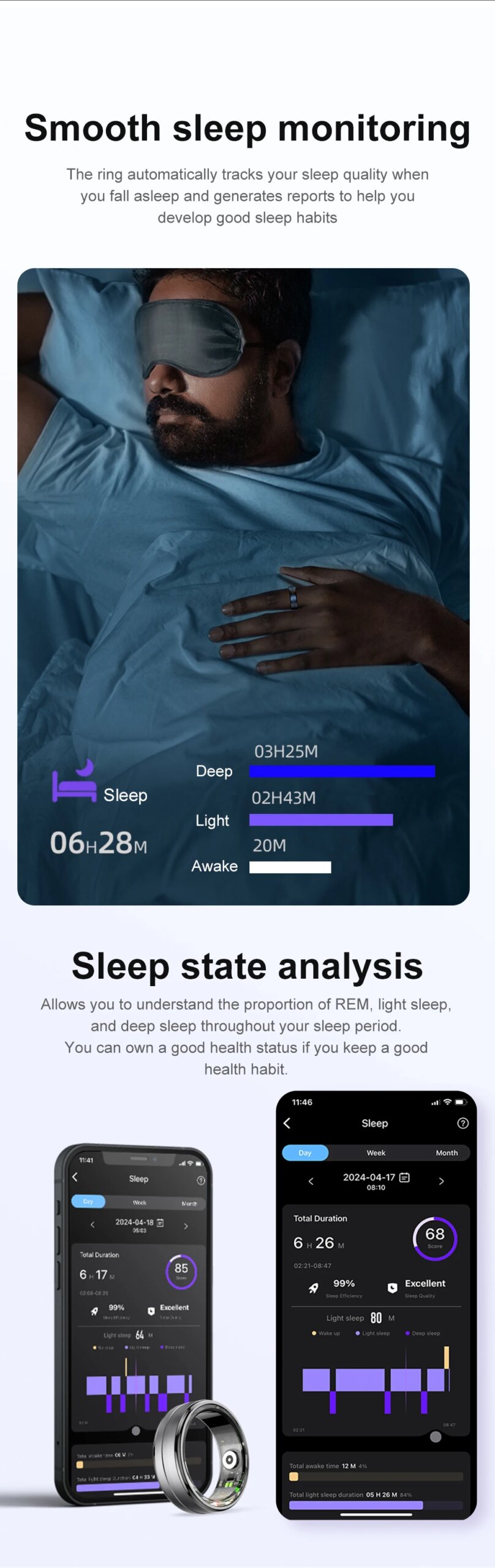 COLMI R06 Smart Ring Men Women, Heart Rate and Blood Oxygen Monitor, IP68 & 5ATM Waterproof, Multi-sport Mode