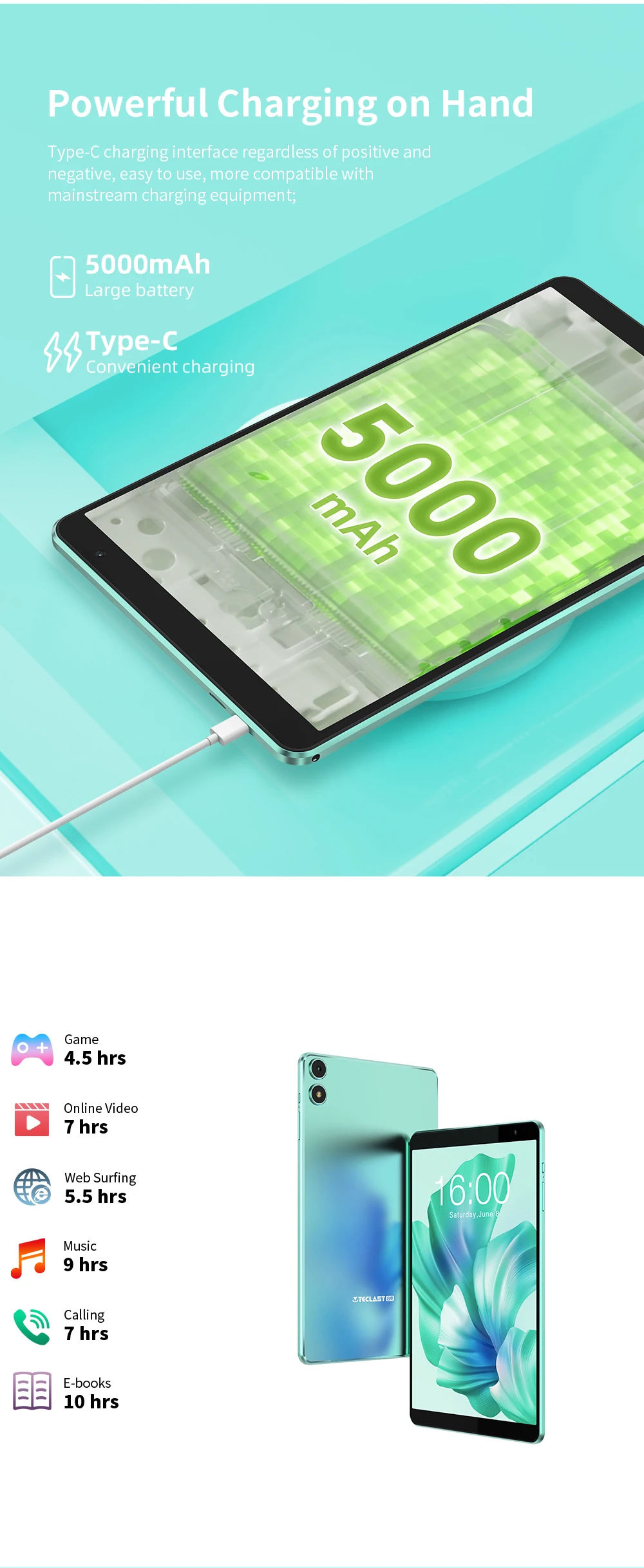 Teclast P85T 2024 Tablet (Allwinner A523 1.8GHz 8-Core/10GB (4GB+6GB)RAM/64GB ROM/8 Inch 1200*800iPS/WiFi 5/BT 5.0/5000mAh