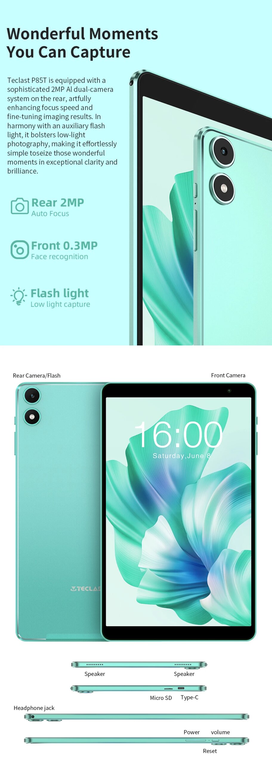 Teclast P85T 2024 Tablet (Allwinner A523 1.8GHz 8-Core/10GB (4GB+6GB)RAM/64GB ROM/8 Inch 1200*800iPS/WiFi 5/BT 5.0/5000mAh