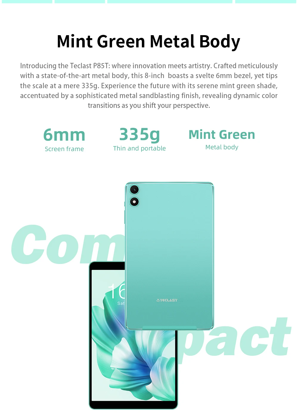 Teclast P85T 2024 Tablet (Allwinner A523 1.8GHz 8-Core/10GB (4GB+6GB)RAM/64GB ROM/8 Inch 1200*800iPS/WiFi 5/BT 5.0/5000mAh