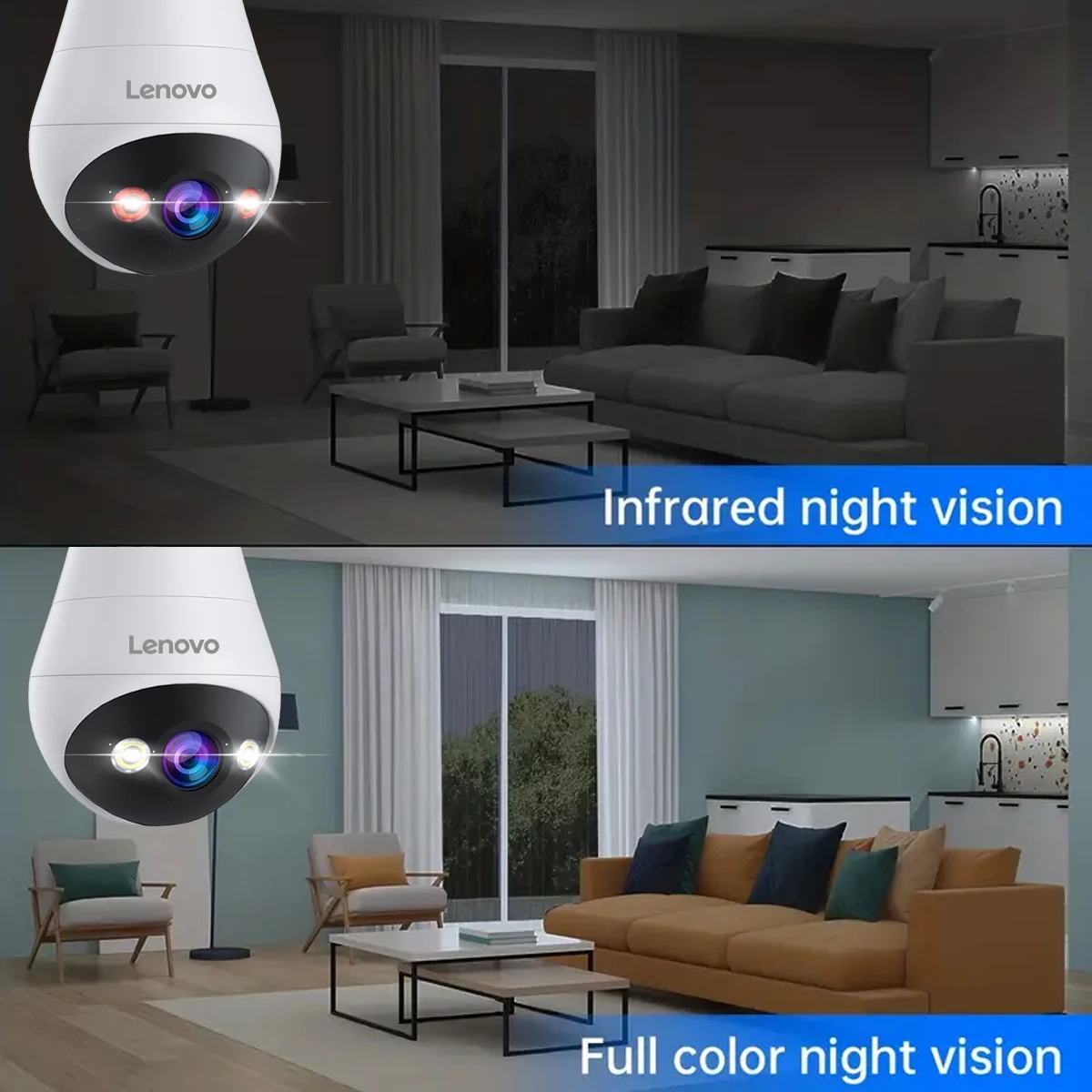 Lenovo 3MP WIFI E27 Bulb Security Camera Full Color Night Vision Two-Way Voice Intercom Smart Home Wireless Camera