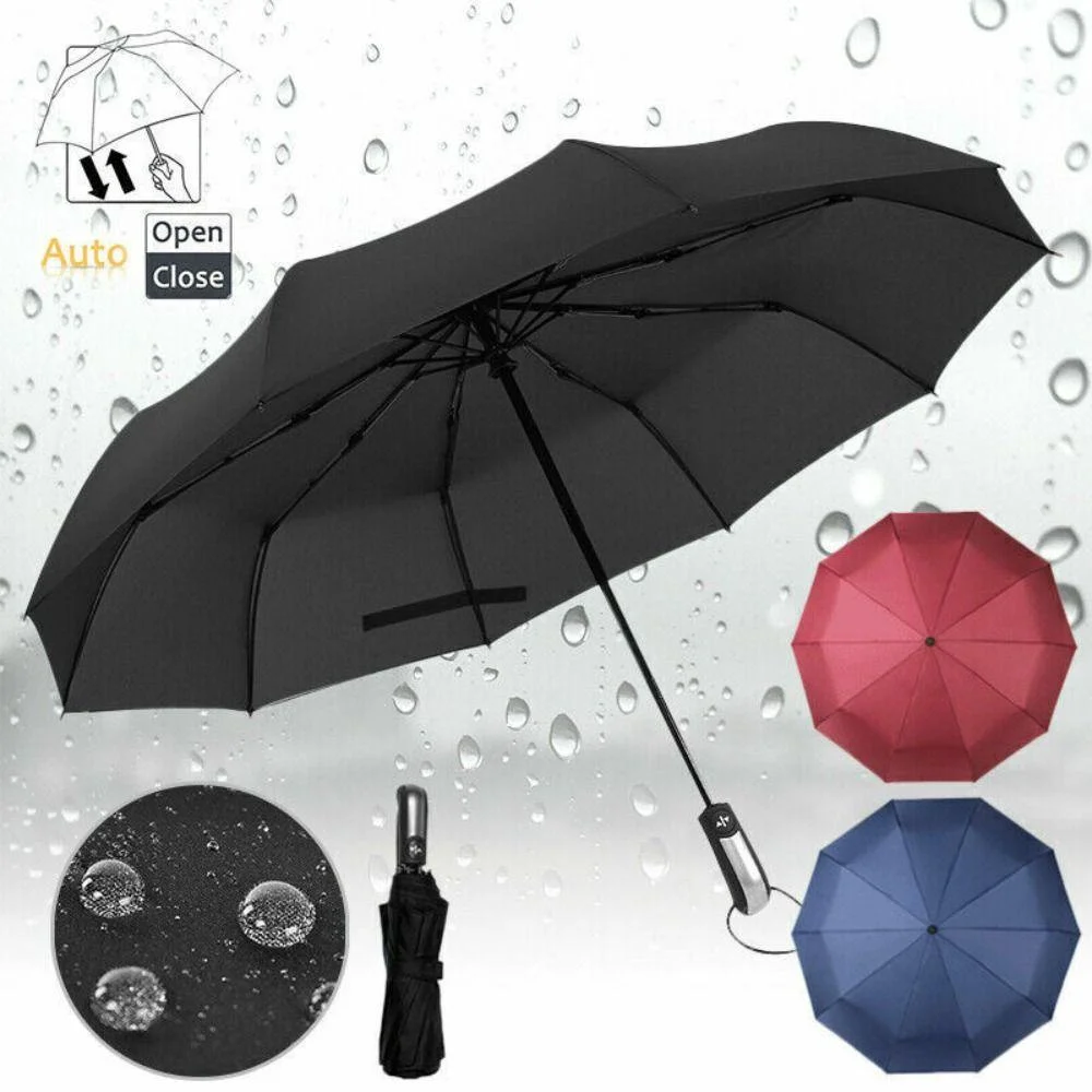 Strong windproof and rainproof new automatic folding business large umbrella household vinyl umbrella ten-bone umbrella