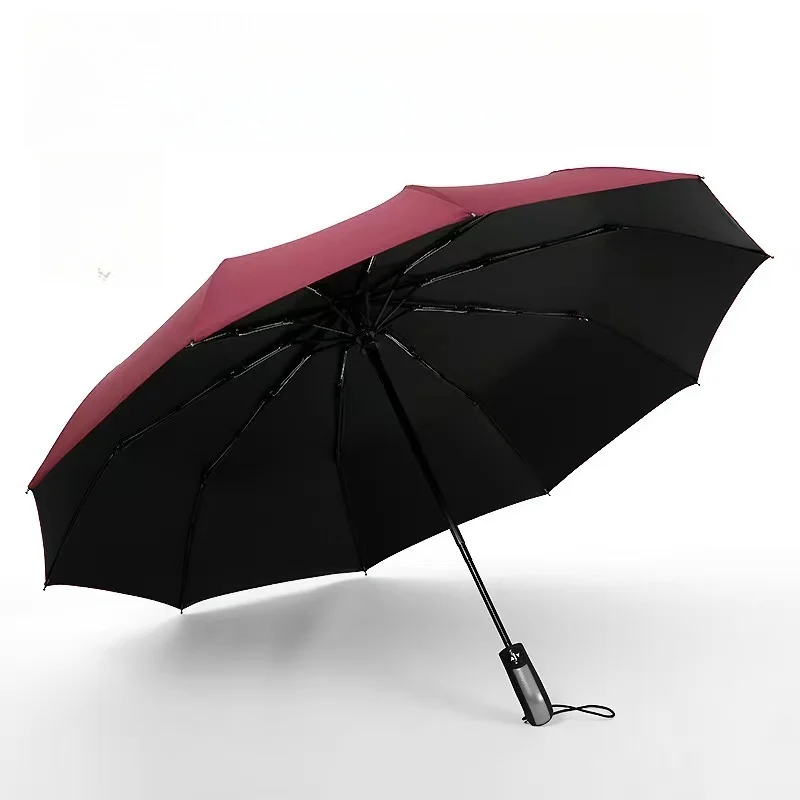 Strong windproof and rainproof new automatic folding business large umbrella household vinyl umbrella ten-bone umbrella