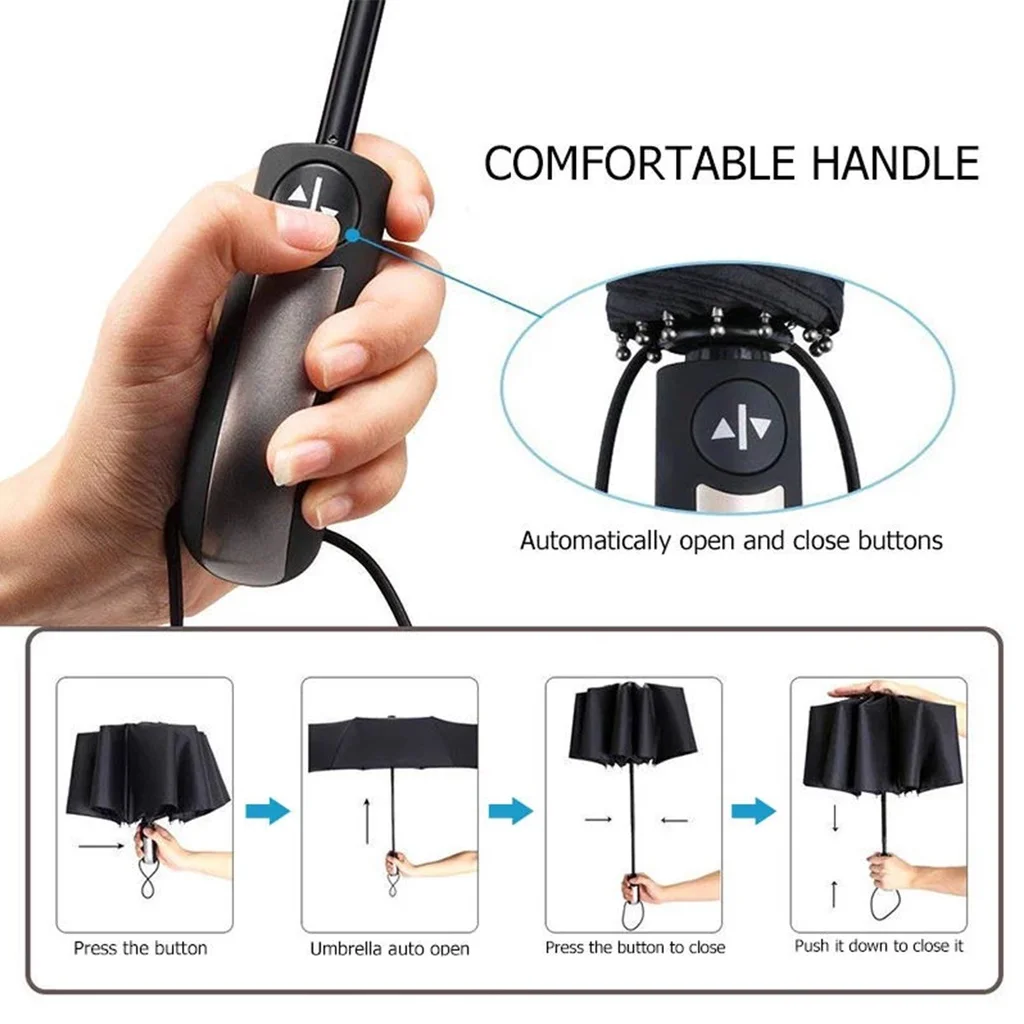 Strong windproof and rainproof new automatic folding business large umbrella household vinyl umbrella ten-bone umbrella