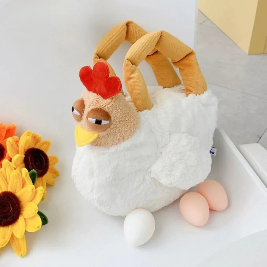 Fur Chicken Plush Bag Ugly Hen Shape Handbag Funny Kawaii Chicken Pendant Keychain Doll Satchel Purse for Women Birthday Gifts