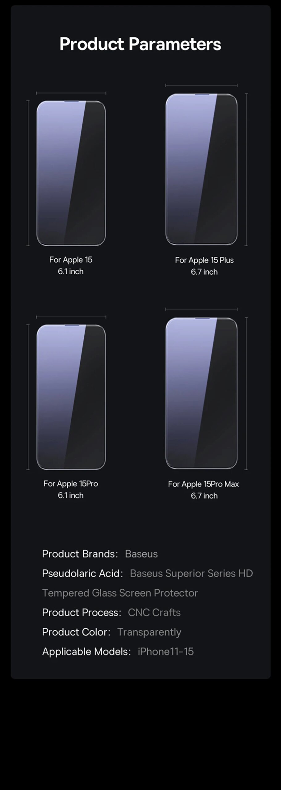 Baseus Tempered Glass for iPhone 16 Pro Max Plus Screen Protector for iPhone 15 14 13 12 11 Pro Max Clear Edge Anti-Peeping Film