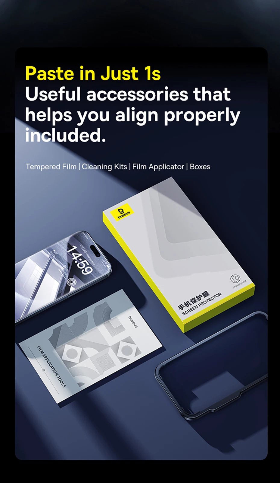 Baseus Tempered Glass for iPhone 16 Pro Max Plus Screen Protector for iPhone 15 14 13 12 11 Pro Max Clear Edge Anti-Peeping Film