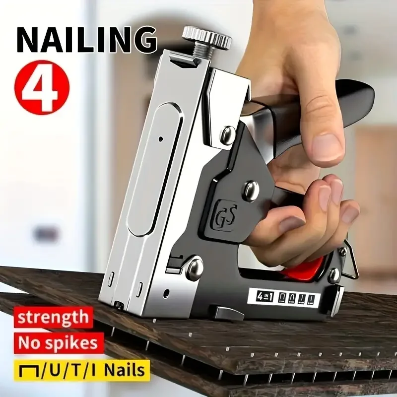 Durable 4-in-1 multi-tool: carbon steel semi-automatic nail gun, perfect for DIY woodworking decoration