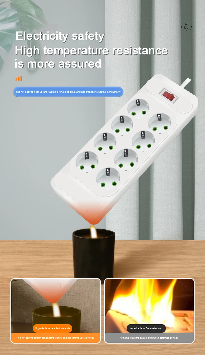 EU Plug AC Outlet Multitap Power Strip 2m Extension Cord Electrical Socket Smart USB Home Office Surge Protector Network Filter