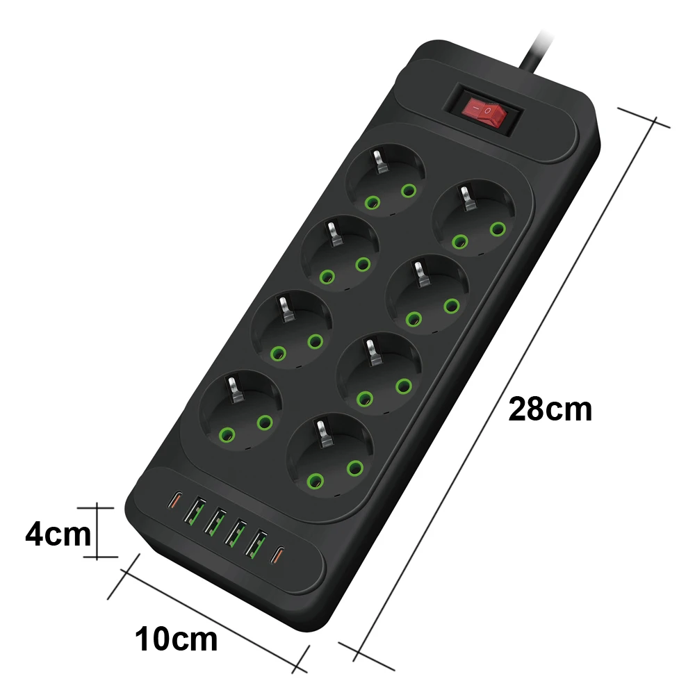 EU Plug AC Outlet Multitap Power Strip 2m Extension Cord Electrical Socket Smart USB Home Office Surge Protector Network Filter