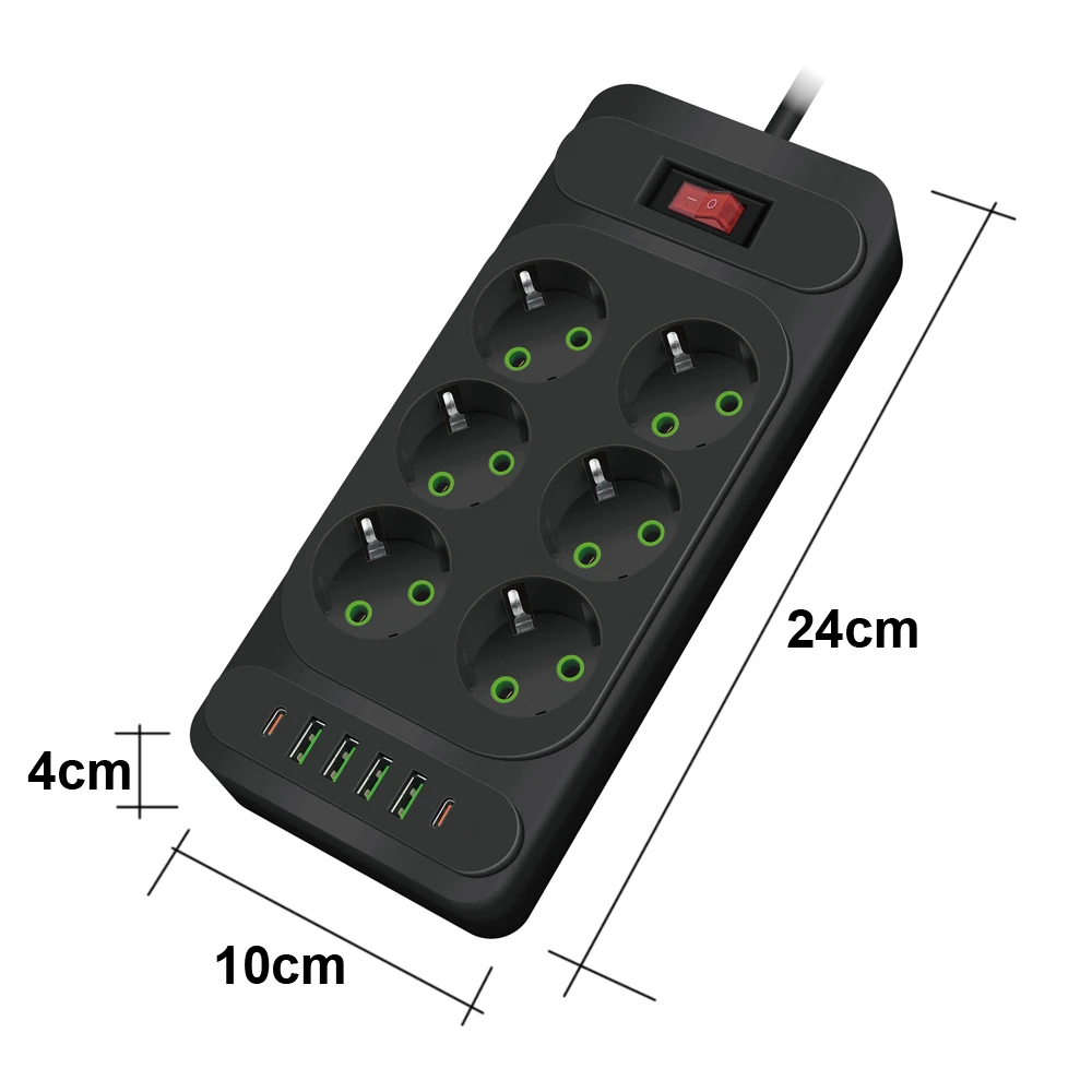 EU Plug AC Outlet Multitap Power Strip 2m Extension Cord Electrical Socket Smart USB Home Office Surge Protector Network Filter