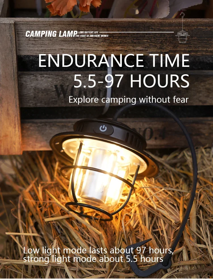 Retro Portable Camping Lantern Waterproof Emergency Light Stepless Dimmable Hanging Tent Lamp for Outdoor Hiking