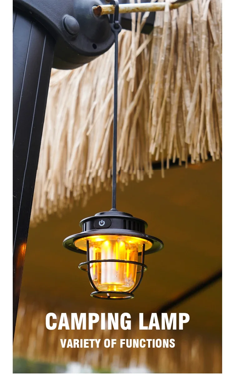 Retro Portable Camping Lantern Waterproof Emergency Light Stepless Dimmable Hanging Tent Lamp for Outdoor Hiking