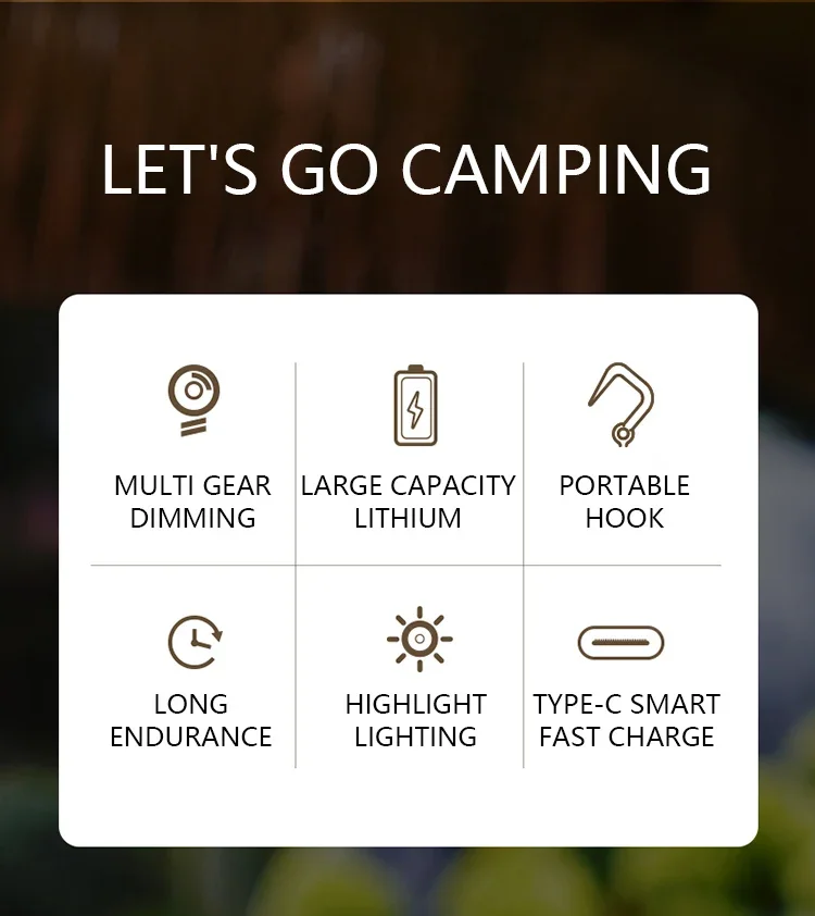 Retro Portable Camping Lantern Waterproof Emergency Light Stepless Dimmable Hanging Tent Lamp for Outdoor Hiking