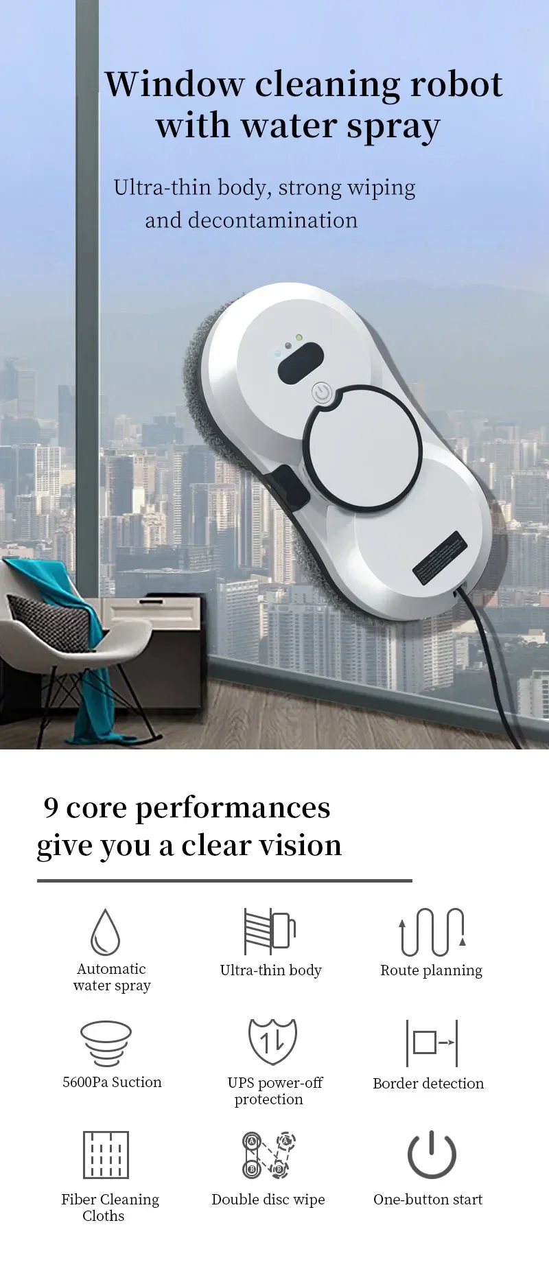 Window cleaning robot Water spray intelligent cleaning robot Brushless motor Glass washer spray window cleaning robot