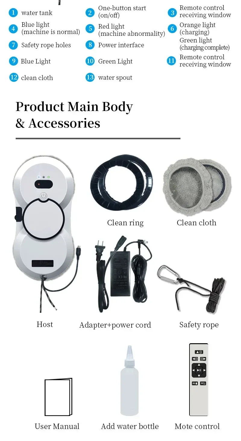 Window cleaning robot Water spray intelligent cleaning robot Brushless motor Glass washer spray window cleaning robot