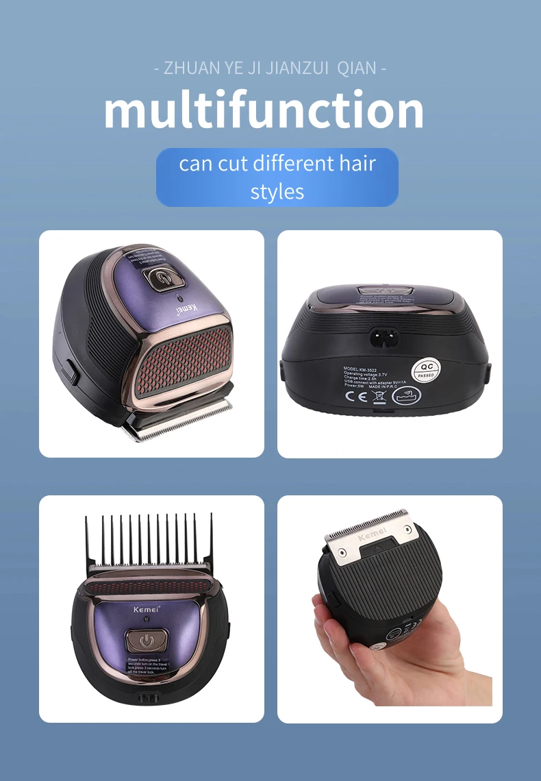 Kemei PRO Self Hair Cutting Machine Kit Portable Electric Hair Clippers Rechargeable Hair Trimmer 9 Length Guards Waterproof