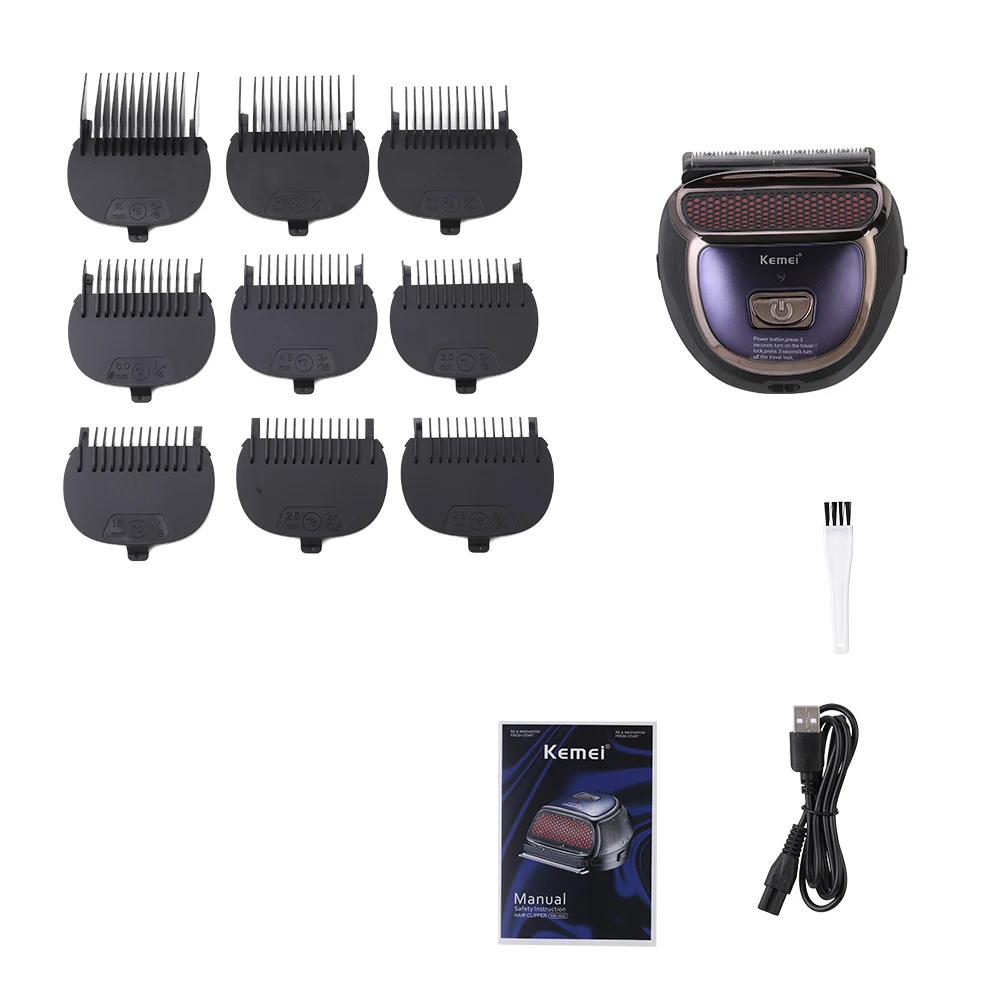 Kemei PRO Self Hair Cutting Machine Kit Portable Electric Hair Clippers Rechargeable Hair Trimmer 9 Length Guards Waterproof