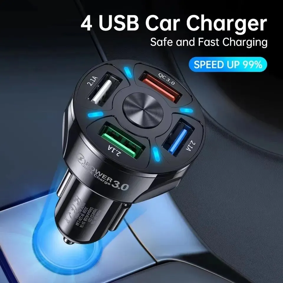 4usb Qc3.0 Fast Charging Car Charger Mobile Phone Charger Wired Charging Pc Flame Resistant Material Car Charge