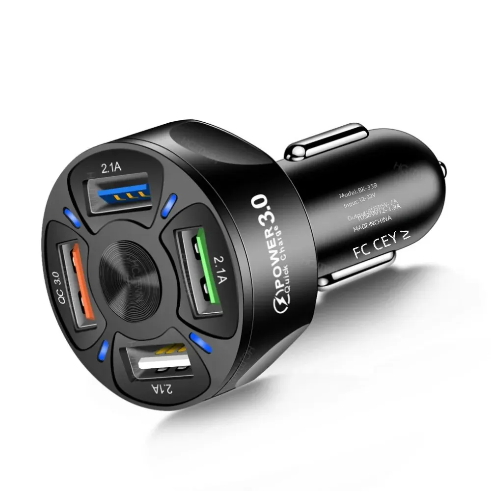 4usb Qc3.0 Fast Charging Car Charger Mobile Phone Charger Wired Charging Pc Flame Resistant Material Car Charge