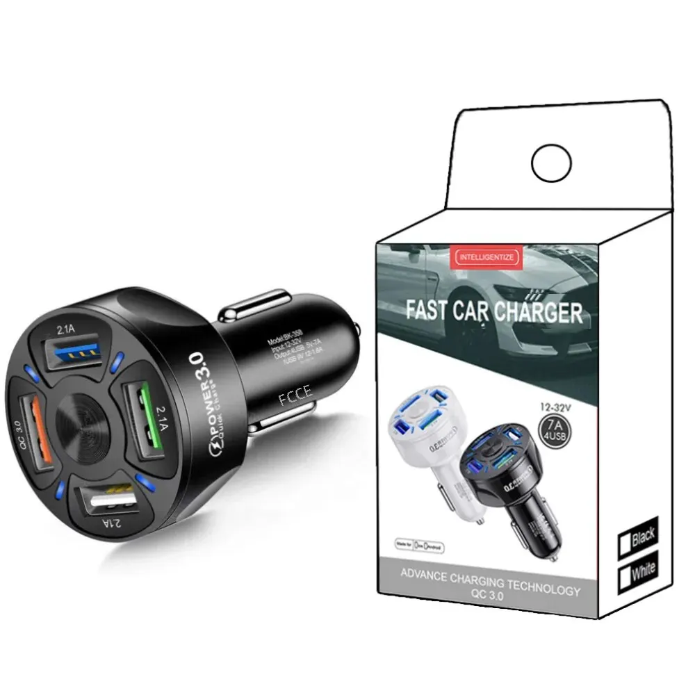 4usb Qc3.0 Fast Charging Car Charger Mobile Phone Charger Wired Charging Pc Flame Resistant Material Car Charge