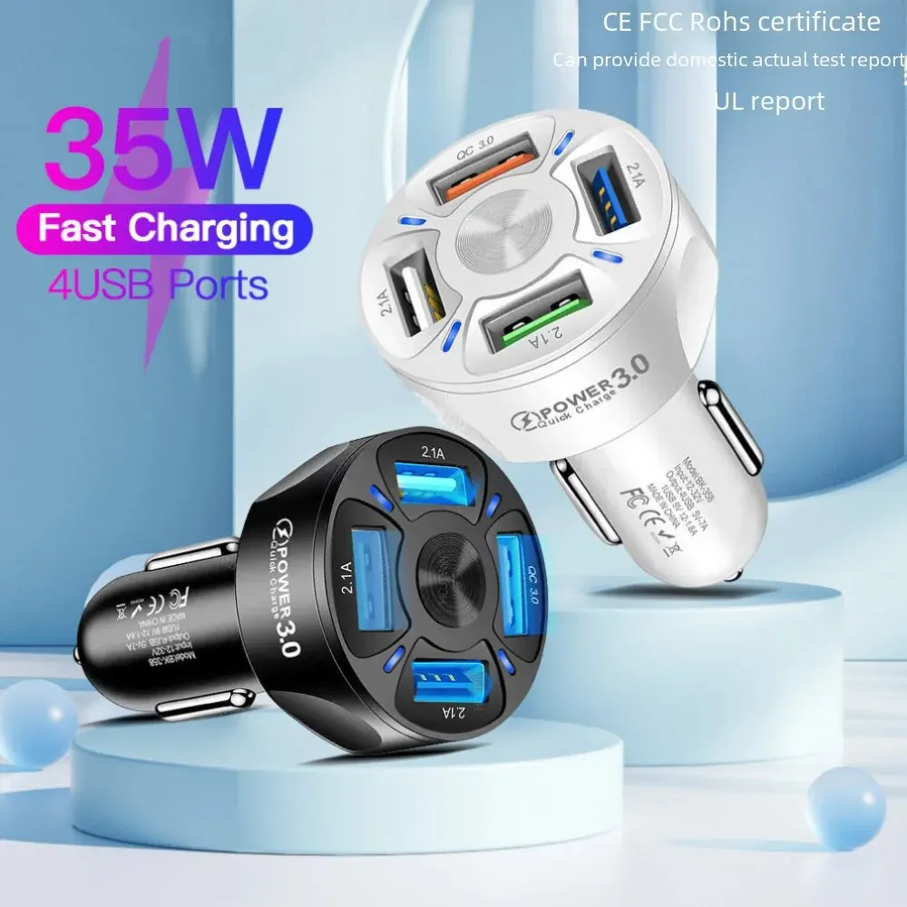 4usb Qc3.0 Fast Charging Car Charger Mobile Phone Charger Wired Charging Pc Flame Resistant Material Car Charge
